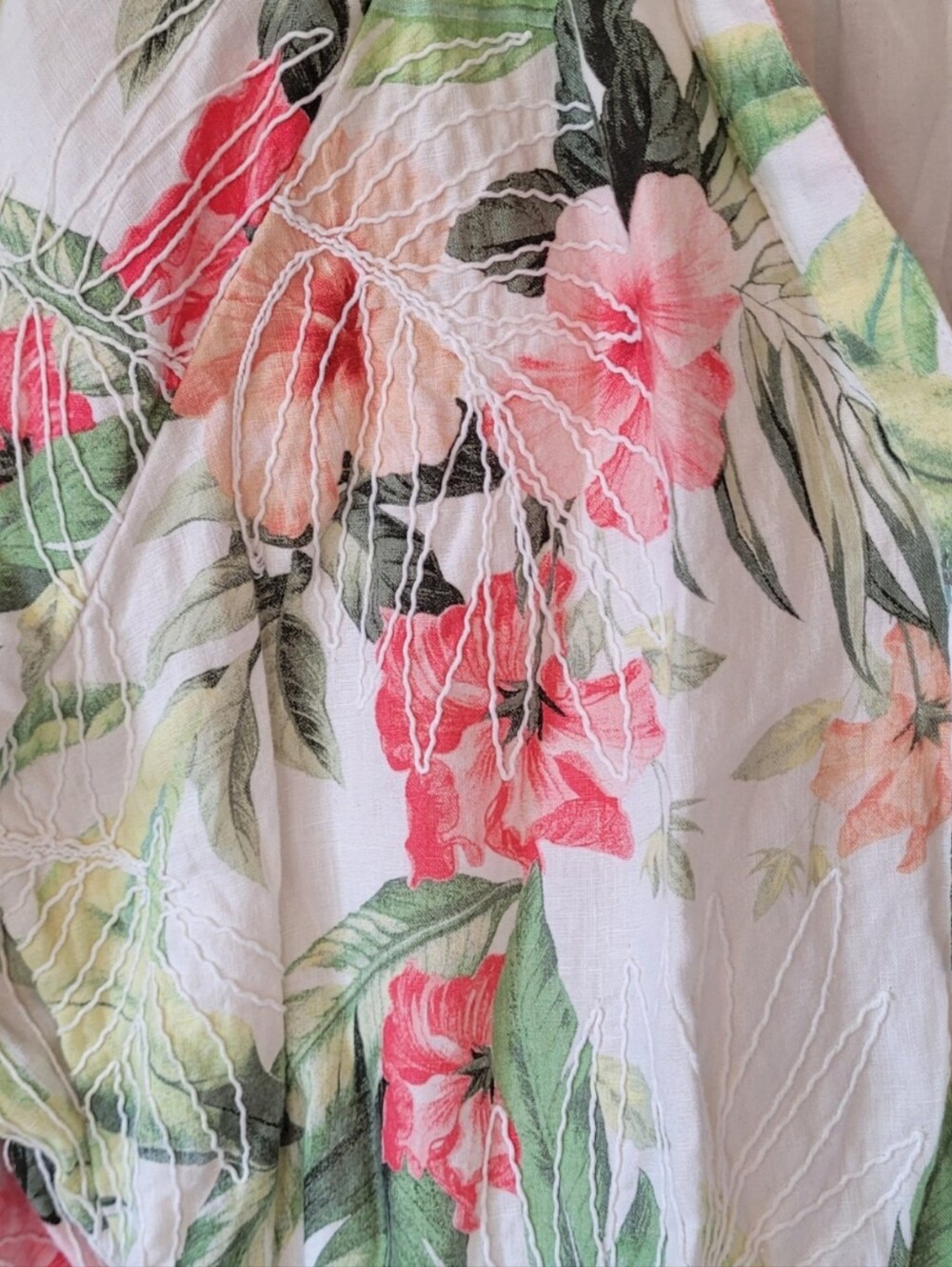 Tommy Bahama 100% Linen Tropical Floral Tie-Waist Cotton Voile Dress Size XL - Picture 3 of 6